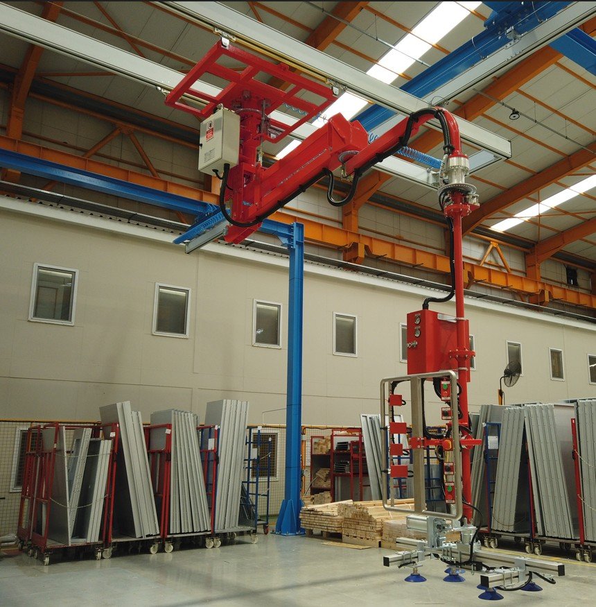 Manipolatori Maniflex pensili per movimentazione pannelli in alluminio